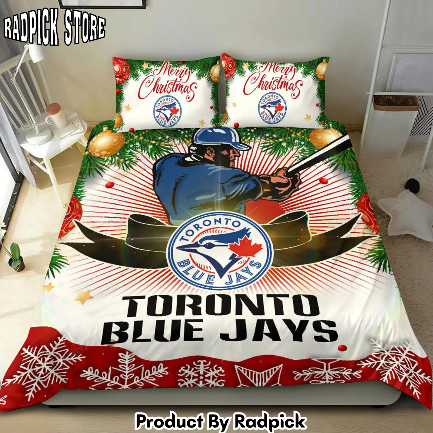 Radpick toronto blue jays funny gift shop merry christmas bedding set rp327674